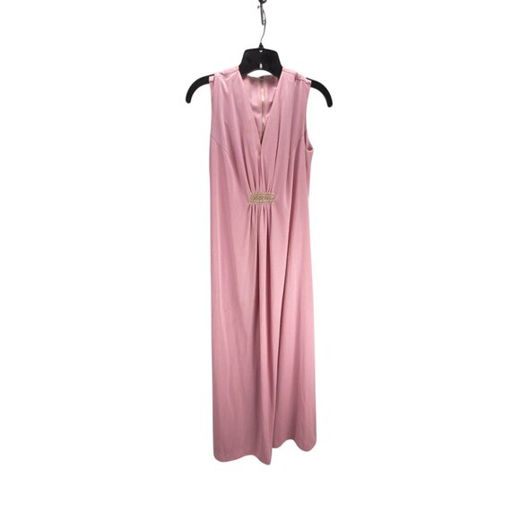 Vintage 1970s Pink Embellished Maxi Dress Sz 14.5 Sleeveless Sequins Cocktail We - Picture 7 of 8